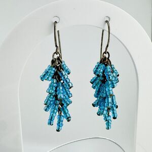 Vintage Teal Seed Bead Dangle Earrings Boho Chic Playful Dainty Retro
